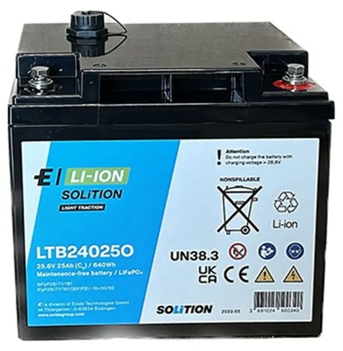 Lithiumbatteri 24V - 25Ah Exide Solition industribatteri 640wh LiFePO₄